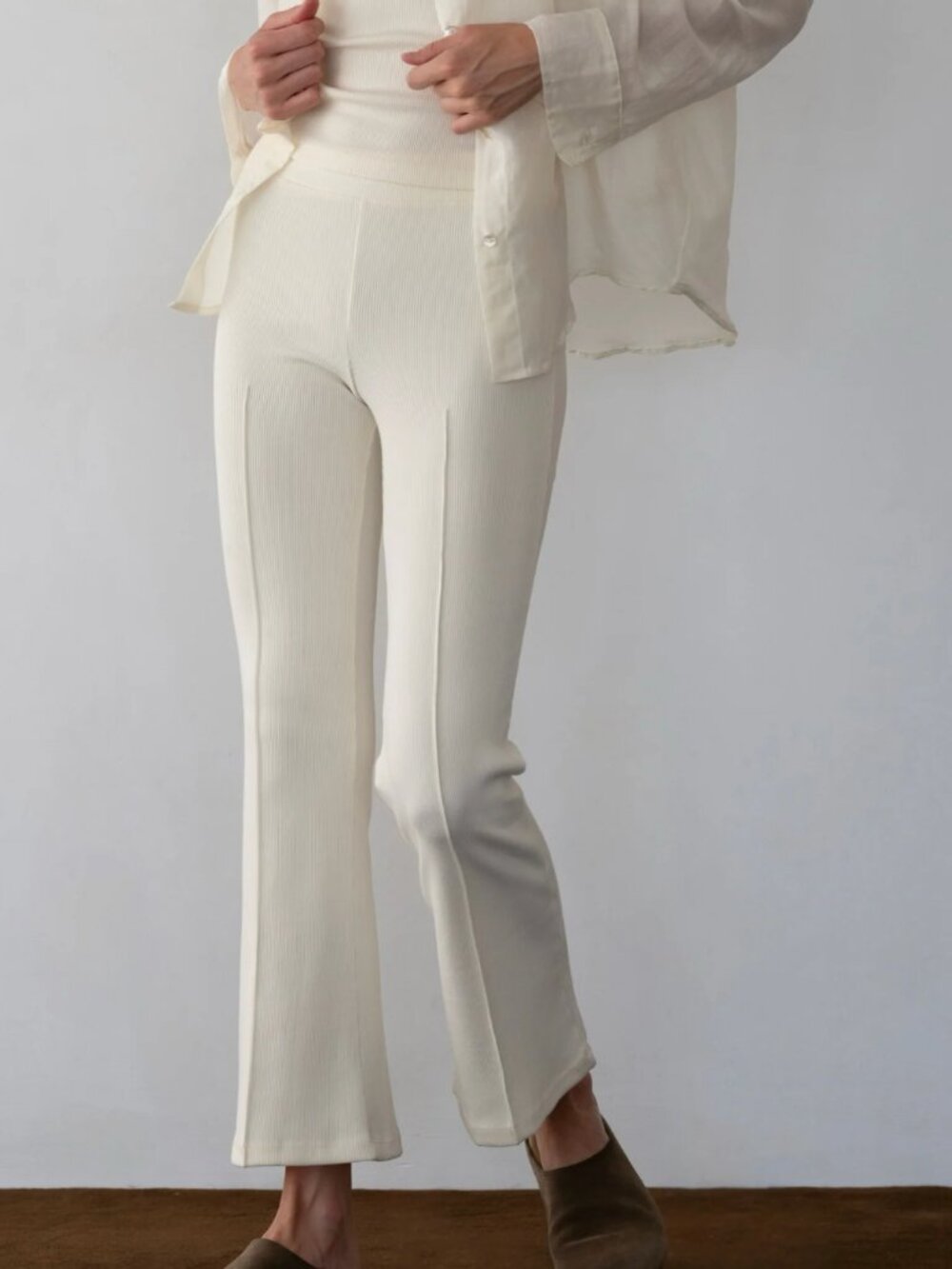 DONNI Rib Kick Flare Pants Creme Size S NWT